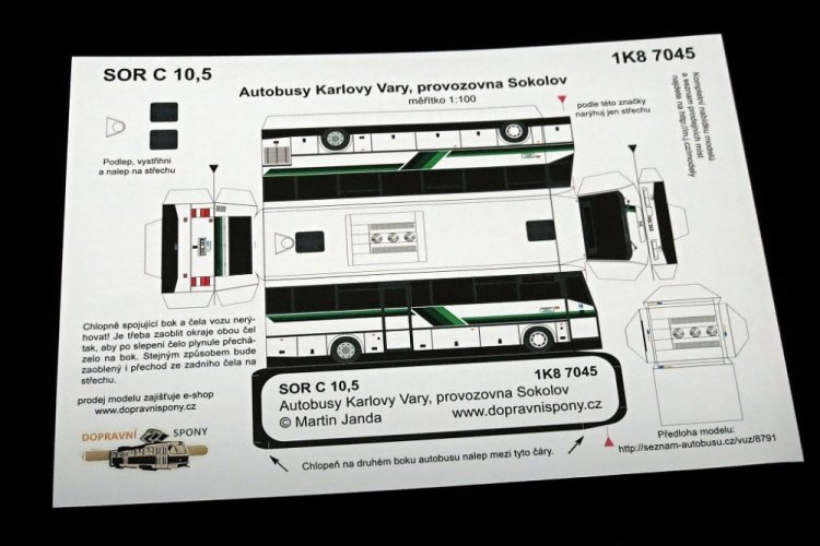 Papiermodell Bus SOR C 10,5 Sokolov