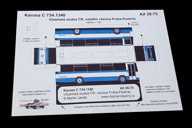 Model kartonowy autobus Karosa C 734 Służba Więzienna, Czechy