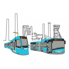 Kissen - Stadler-Straßenbahn und Solaris-Bus in Ostrava
