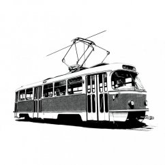 Hrnek - tramvaj ČKD Tatra T3 - černobílá