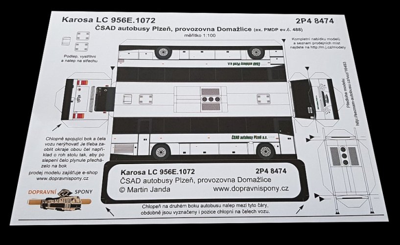 Model kartonowy autobus Karosa LC 956E ČSAD Plzeň