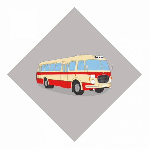 Grafika - autobus Škoda 706 RTO - Výrobek: Placka - otvírák