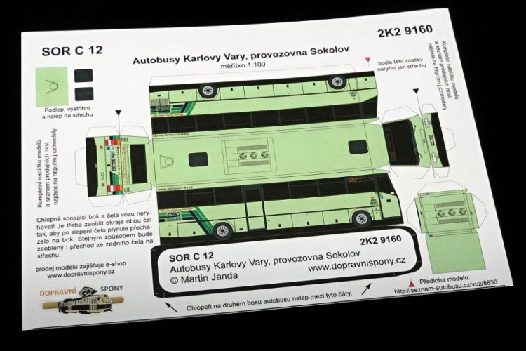 Model kartonowy autobus SOR C 12 Sokolov